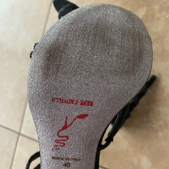 Rene Caovilla Black Crystal Margot Snake Wrap Heels EU Size 40 US Size 9 - Picture 15 of 16